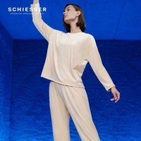舒雅（Schiesser）女士厚款绒感压花吸湿透气圆领长袖长裤睡衣家居服套装23292H 卡其 L
