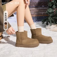 西遇（Westlink）加绒保暖雪地靴女冬季新款厚底小土豆丑萌面包勃肯棉鞋子 栗色 预售20天 35 (225) 预售20天