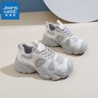真维斯(Jeanswest)老爹鞋女鞋夏季透气网面休闲鞋子女士户外增高运动登山鞋 米色 37