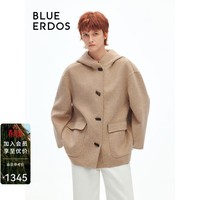 BLUE ERDOS羊毛大衣女秋冬学院风杂色牛角扣短款连帽呢子厚外套 蘑菇驼 165/84A/M