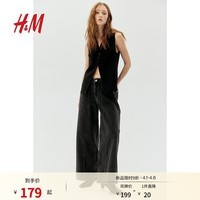 H&M女装马甲春季V领修身单排扣长款无袖通西装马夹1268198 黑色 S 160/88