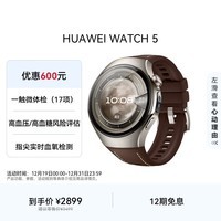 HUAWEI WATCH 5 46mm高端款航天级钛合金表壳木星棕素皮复合表带首创X-TAP智感窗eSIM通信华为智能手表