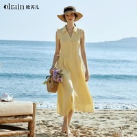 Olrain欧芮儿2026夏季新款法式复古黄色无袖衬衫裙女梭织度假休闲连衣裙 黄色 M