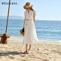 Olrain欧芮儿莱赛尔收腰2026年夏季新款通勤白色背心衬衫连衣裙 白色 L