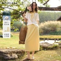 Olrain欧芮儿2026新款夏季趣味印花短袖T恤气质半身裙丝巾三件套女套装 白黄色 L
