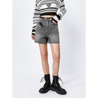 太平鸟高腰酷美磨破牛仔短裤夏季A字阔腿牛仔短裤子女 黑灰 S