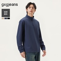 gxgjeans男装 多色基础打底宽松半开襟长袖T恤男士 25年秋新品 藏青色# 2XL (185)