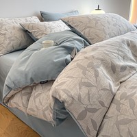 兰芮(Lanrui)A类全棉磨毛色织提花100%新疆棉单双人套件 云憩-灰 1.5/1.8m 床单款 被套200*230cm