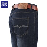 罗蒙（ROMON）牛仔裤男加绒2025秋冬新款保暖厚款男士宽松直筒长裤子棉弹力男裤 深蓝厚款 33