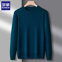罗蒙（ROMON）男士毛衣2025秋冬季新款圆领套头打底衫纯色休闲保暖针织衫男 哈青 M (建议体重90-120斤)