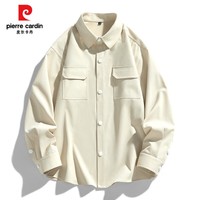 皮尔卡丹（pierre cardin）男长袖男士休闲衬衣工装外套潮春季内搭衬衣宽松外穿易打理 米白色 M