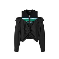 太平鸟【商场同款】2024年春季新款拼接露肩上衣A3CDE1417 黑色 S