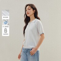 茵曼（INMAN）撞色POLO领镂空短袖针织衫2026夏季女装新款减龄冰丝百搭上衣 珍珠白 L