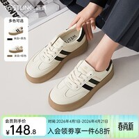 西遇厚底德训鞋女2026新款春季复古美式学院风撞色小白鞋低帮板鞋 白/黑色 预售20天 35