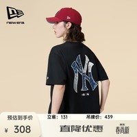 NEW ERA纽亦华MLB腰果花运动短袖T恤男女情侣NY LA印花 14179141-黑色-NY 腰果花 XL 偏大一码