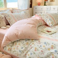 AIDLI 纯棉床上四件套40支纯棉 被套床单被罩床上用品双人全棉套件 蜜夏 四件套 床单款 (被套200*230cm)