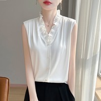 高品质百搭木耳边背心衬衫女上衣夏新款潮流时尚气质高雅 白色 L 105-120斤