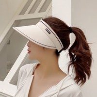 达芬奇密码纯色女士大帽檐防晒空顶帽 户外遮脸骑车防晒帽 米白