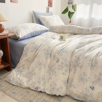 AIDLI床上四件套A类全棉双层纱纯棉新疆棉被套床单被罩双人套件 B文墨碟 1.5/1.8m床 床单款 被套200*230cm