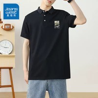 真维斯（Jeanswest）POLO衫男短袖t恤翻领男装夏季薄款透气半袖polo衫男士潮流上衣服 黑色 绿色旅途_K 2XL
