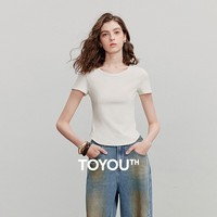 初语分割拼接设计感修身短袖T恤女2026夏季新款圆领百搭上衣 白色 M