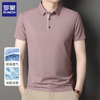 罗蒙(ROMON)短袖t恤男2026夏季新款翻领纯色半袖POLO领体恤衫父亲节爸爸男装 粉色 XL