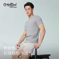 金利来（Goldlion）男士T恤男夏季圆领长绒棉短袖透气吸汗宽松休闲内搭打底衫纯色 花灰色 2XL (180)