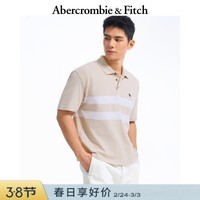 Abercrombie & Fitch【条纹POLO】小麋鹿图案男装25夏季美式POLO短袖T恤124-5299 淡咖色 M (180/100A)