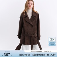 范思蓝恩复古双排扣翻领宽松皮衣女2025冬新款休闲咖色外套4357 咖啡色 XS