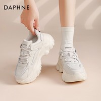达芙妮厚底老爹鞋女款小白鞋增高2025新款秋冬白色运动女鞋子 米色 37