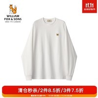 William fox&sons复古新回潮索罗娜混纺长绒棉合体版休闲圆领狐狸头刺绣长袖T恤男 白色 S /46【重磅260克】