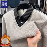 罗蒙（ROMON）仿雪貂绒加绒假两件毛衣男2025秋冬新款保暖衬衫领男士针织打底衫 223驼色 2XL (建议体重150-170斤)