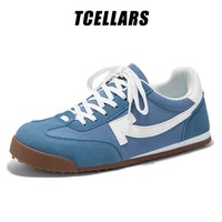 Tcellars德训鞋男鞋春季2026新款潮流百搭平底板鞋低帮舒适运动休闲鞋子 雾蓝色 39