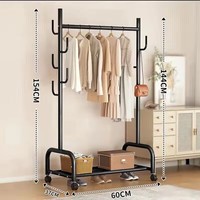 金格羽创意家居衣帽落地卧室学生网红家用粉色晾衣简易置物收纳 加粗7钩仙人掌-单层黑色60cm