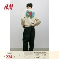 H&M【Keith Haring】男装女装卫衣加绒圆领印花长袖上衣1117747 浅米色/Keith Haring XL 180/116