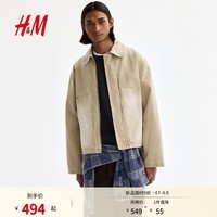 H&M男装夹克2026春季新款工装短外套时尚利落牛仔衬衫夹克1317990 米色 L 175/108