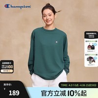Champion冠军长袖T恤男2025秋季新款刺绣宽松纯棉上衣女简约潮牌 深绿色 M