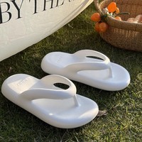 双萌夏季新款厚底增高女士浴室拖鞋凉鞋外穿洗澡人字拖沙滩凉拖鞋 白色 36-37 （建议拍大一码）