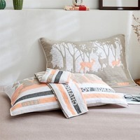 多兰诗（Duolanshi）原棉纱枕巾一对装 加大加厚卡通风简约吸汗透气柔软四季枕罩枕巾 仙林小鹿-灰 52cm*78cm 枕巾【一对装】