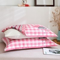 多兰诗(Duolanshi)原棉纱枕巾一对装 加大加厚卡通风简约吸汗透气柔软四季枕罩枕巾 云朵-粉 52cm*78cm 枕巾【一对装】