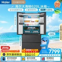 海尔【大海鲸系列】620L法式多门电冰箱全空间保鲜超薄零嵌双系统主动除菌BCD-620WGHFD1BRBU1国家补贴