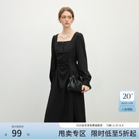 范思蓝恩经典法式优雅方口领连衣裙女2025新款气质通勤内搭11271 黑色 S
