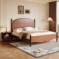 洛亚妮全实木中古风主卧双人床1.8米x2米大床家用单人床小户型1.5米x2米 橡胶木 单床+20cm席梦思弹簧+2个床头柜 1800mm*2000mm