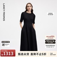 朗姿【精英衣橱 Basic衣橱】小香风赫本风波点小黑裙女收腰高智连衣裙 黑色 M