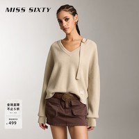 MISS SIXTY【新年系列】绵羊毛针织衫女V领设计感短款气质毛衣 浅卡其 S
