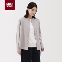 MUJI女式法兰绒立领长袖罩衫女士格子衬衫衬衣女装冬季 米色格纹 M