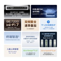 普联(TP-LINK)BE7200 WiFi7家用电竞无线路由器 飞流双万兆版(含SFP)四2.5G口 Mesh USB3.0 性能旗舰 7DR7299