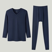 三枪（THREEGUN）[2件]保暖内衣男纯棉套装柔软透罗纹高弹秋衣秋裤秋冬季抗静电 【V领上衣+裤子】藏青+藏青 M