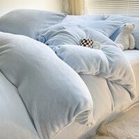 J.H.Longess 厚实保暖纯色双拼牛奶绒高克重秋冬加绒床上四件套 浅蓝/LJR 1.8床 床单款 (被套200*230cm) 套件