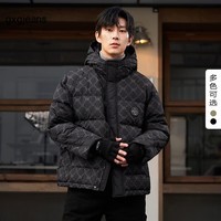 gxgjeans男装 2024年冬季老花满印休闲连帽羽绒服 2色可选 黑色 M (170)
